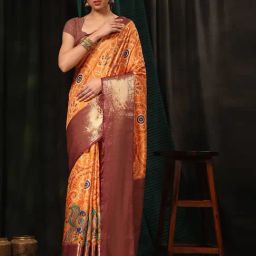Silk Land Soft Silk Orange Bandhani Print Saree With Blouse-image-43