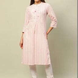 Rangriti Pink Cotton Striped Straight Kurta-image-21