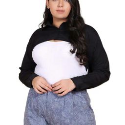LASTINCH Black Cotton Plain Cropped Jacket-image-34