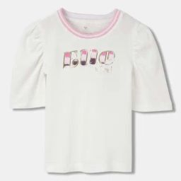 Elle Kids White Cotton Textured Pattern T-Shirt-image-24
