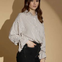 Kotty Grey Cotton Striped Shirt-image-20