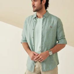 Andamen Green 100% Linen Regular Fit Solid Shirt-image-93