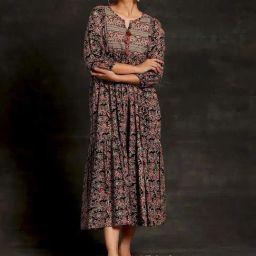 Libas Black Cotton Printed A-Line Dress-image-64
