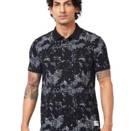 Spykar Black Slim Fit Printed Polo T-Shirt-picture-8
