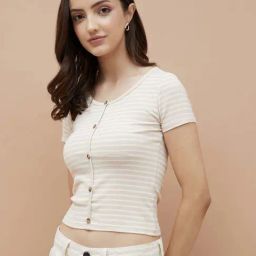 Ginger By Lifestyle Beige Regular Fit Striped Top-picture-47