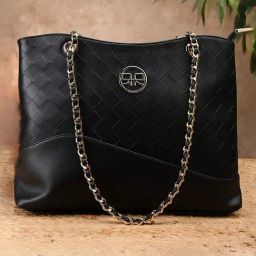 Rocia Black Textured Medium Tote Handbag-14