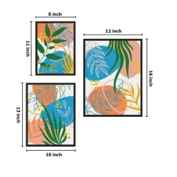 999Store Multicolor Canvas Leaf Line Art And Abstract Modern Art Wall Painting - Set of 3 image 4