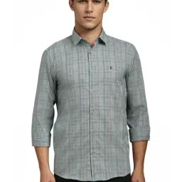 Louis Philippe Green Cotton Slim Fit Checks Shirt-picture-24