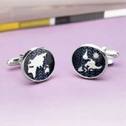 Peora Silver Plated Stainless Steel World Map Design Round Classic Cufflinks for Men-image-6