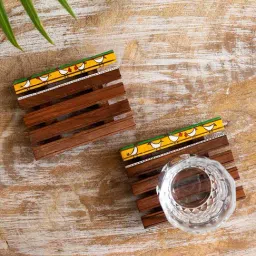 ExclusiveLane Clucking Hens Dark Brown Sheesham Wood Coasters - Set of 2-picture-34
