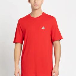 Adidas Red Cotton Regular Fit Logo Printed T-Shirt-image-104