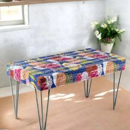 Ikiriya Velas Blue Sheesham Wood Mid Century Bench-image-9