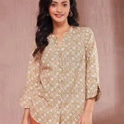 Fabindia Beige Cotton Regular Fit Printed Shirt-picture-3