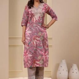 Fashor Purple Cotton Embroidered Straight Kurta-image-52