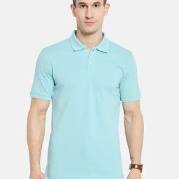 Octave Light Blue Cotton Regular Fit Polo T-Shirt-image-34
