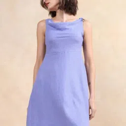 RAREISM Lilac Linen Solid Sleeveless Dress-image-71
