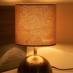 ExclusiveLane Golden Hammered Golden & Cream Iron Decorative Table Lamp-image-59