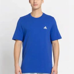Adidas Blue Cotton Regular Fit Logo Printed T-Shirt-image-100