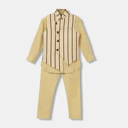 Blue Giraffe Kids Yellow Striped Full Sleeves Kurta Set-picture-47