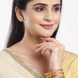 Zeneme Gold Plated Brass Textured Daily Wear Golden Bangles for Women Set of 4-92