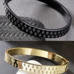 NVR Men Set of 2 Gold & Black Rhodium-Plated Stainless Steel Kada Bracelet-image-84