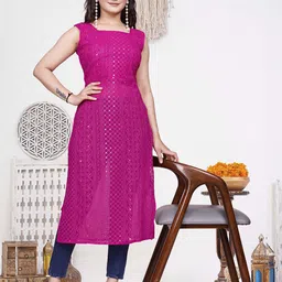 PARROT CREATION Ethnic Motifs Embroidered Sequinned Kurti-image-54