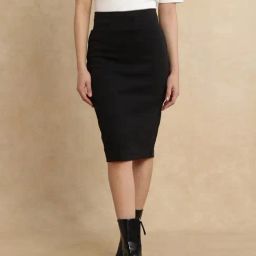 RAREISM Black Cotton Blend Solid Skirt-image-53