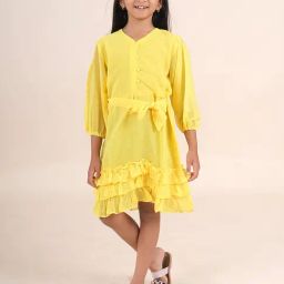 Kiddopanti Girls Yellow Solid Dress-picture-47