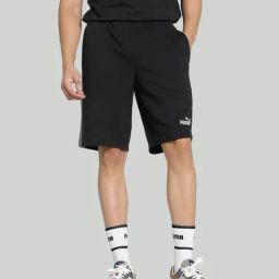 Puma Black Cotton Regular Fit Colour Block Sports Shorts-image-17