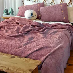 Nautica Ocean Ripples Plum 350 TC Cotton King Bedsheet with 2 Pillow Covers-image-35