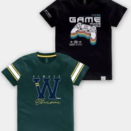Codez Kids Teal & Black Printed T-Shirt (Pack Of 2)-image-2