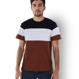 Celio* Brown Straight Fit Colour Block T-Shirt-image-90