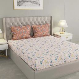 Raymond Home Mystique Pink & Blue 110 TC Cotton Queen Bedsheet with 2 Pillow Covers-image-49