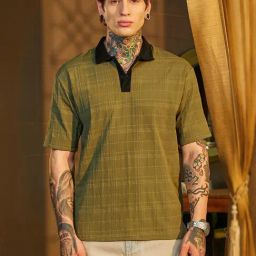 Campus Sutra Green Polycotton Regular Fit Checks Polo T-Shirt-image-77