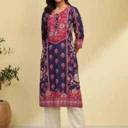 Biba Navy Cotton Printed Straight Kurta-image-16