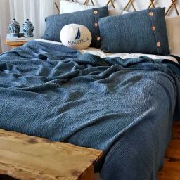 Nautica Ocean Ripples Navy 350 TC Cotton King Bedsheet with 2 Pillow Covers-48
