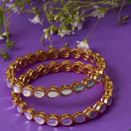 Zeneme Gold Plated Kundan Studded Bangles for Women Set of 2-17