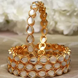 Zeneme Gold Plated Kundan Studded Bangles for Women Set of 4-image-103