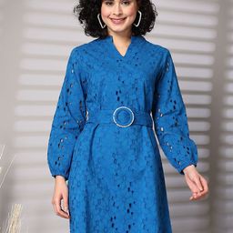 plusS Women Puff Sleeves A-Line Dress-image-49