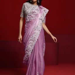 Libas Art Purple Embroidered Saree With Unstitched Blouse-image-25