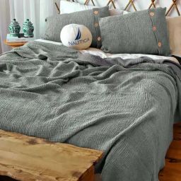 Nautica Ocean Ripples Grey 350 TC Cotton King Bedsheet with 2 Pillow Covers-image-36