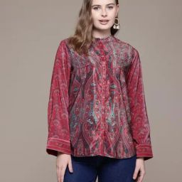AARKE RITU KUMAR Deep Pink Aaira Velvet Shirt-image-66