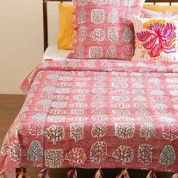 Freedom Tree Palash Woven Cotton Red King Bedcover-40