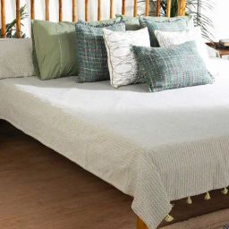 Grey Yellow Code Shadow Woven Cotton Double Bedcover-2