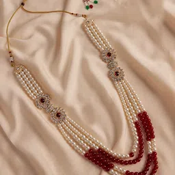 VASTRAMAY Gold-Plated Kundan Studded & Pearls Beaded Multi Layered Necklace-14
