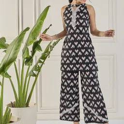 WineRed  Printed Pure Cotton Tunic With Trouser Co-Ords-picture-14