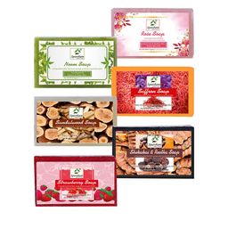 SPARSHAM-NATURE'S TOUCH Set Of 6 Rose Neem Saffron Sandalwood & Strawberry Soap- 125g Each-image-87