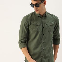 IVOC Men Olive Green Slim Fit Solid Casual Shirt-image-47