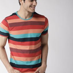Mast & Harbour Men Multicoloured Striped Round Neck T-shirt-image-38
