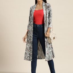 Qurvii Women Printed Longline Shrug-45